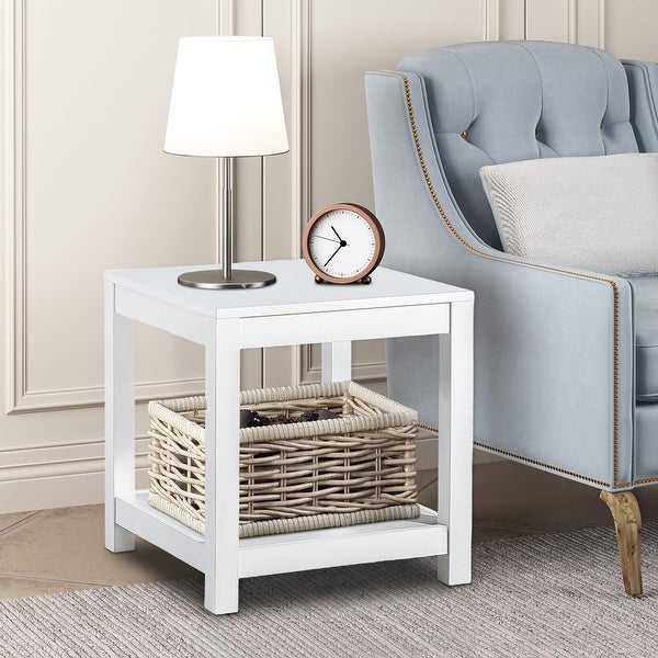 2-Tier End Table with Storage Shelf， Wood Side Table for Living Room - 17.7”