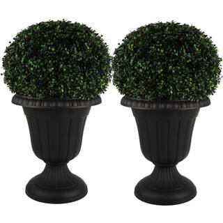 Pure Garden 16 in. W x 18 in. H-in. Plastic Urn Planter 2-Pack Black 50-LG1431