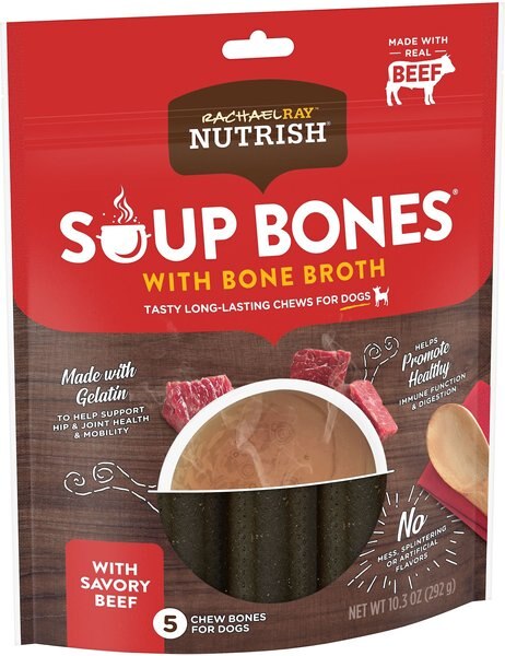 Rachael Ray Nutrish Soup Bones with Bone Broth Savory Beef Chew Bone Dog Treats， 5 count