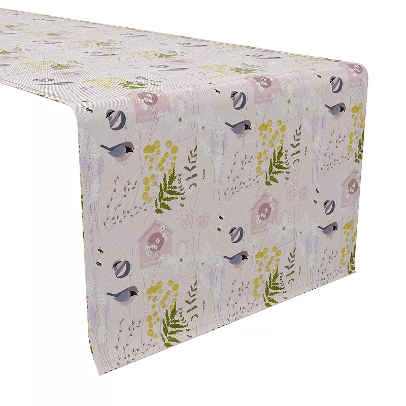 Table Runner， 100% Cotton， 16x108， Spring Garden and Bird House