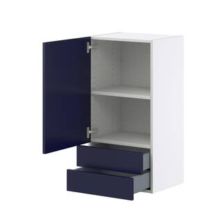 J COLLECTION Devon 18 in. W x 35 in. H x 14 in. D Painted Blue Shaker Assembled Wall Kitchen Cabinet with 2 Drawers DSW1835B(LR)-DV