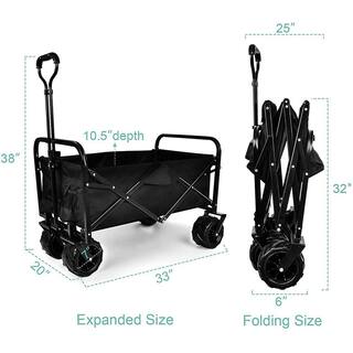 Kahomvis Heavy Duty Folding Portable Steel Cart Wagon in Black with 7 in. Widened All-Terrain Wheels Mile-LKD0-TPJY