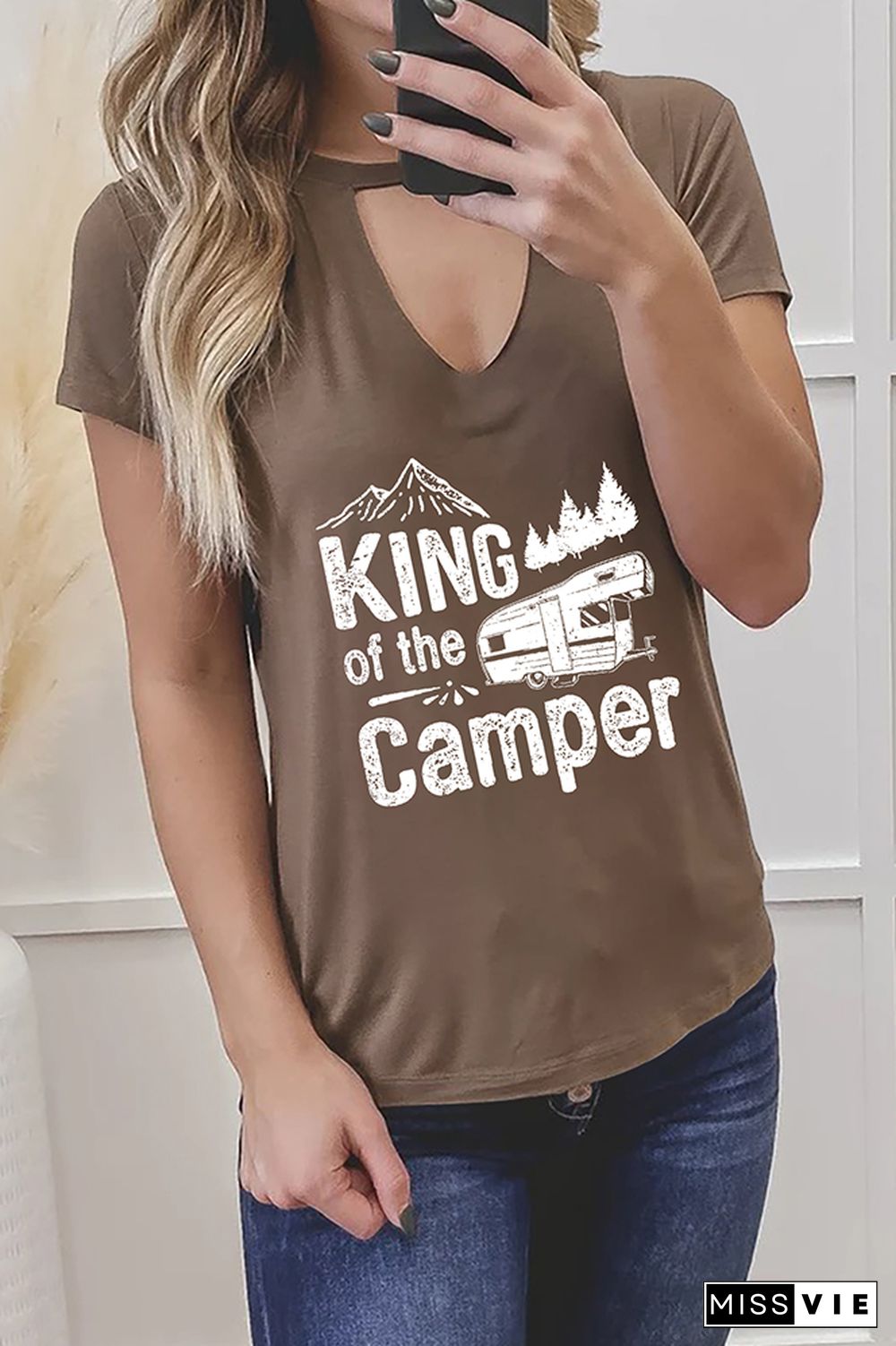 King Of The Camper Graphic Tees for Women Wholesale Short Sleeve T shirts Top