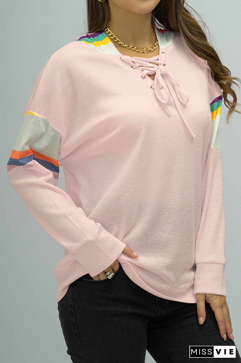 Colorful Hooded Patchwork Crisscros Strap Sweatshirt