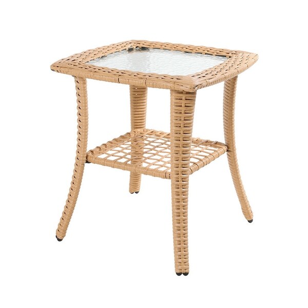 Patio Watcher Outdoor PE Rattan Side Table with 5mm Tempered Glass Top