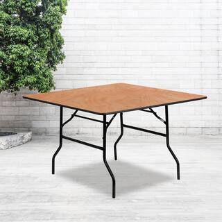 48 in. Natural Wood Tabletop Metal Frame Folding Table CGA-YT-8989-NA-HD