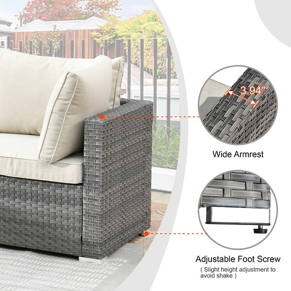 HOOOWOOO 10piece Patio Wicker Furniture Sectional Sofa Set Swivel Rocker with Fire Pit Table