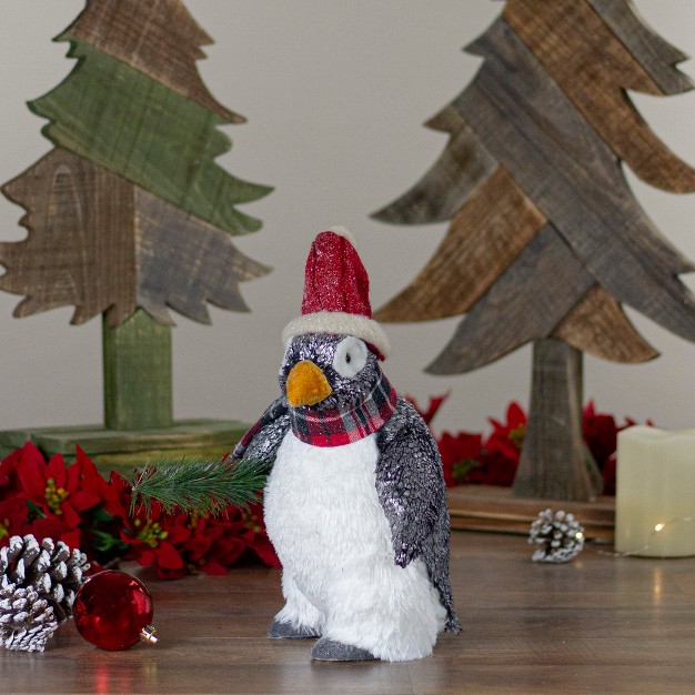 Plush Penguin With Pine Branch Christmas Figure