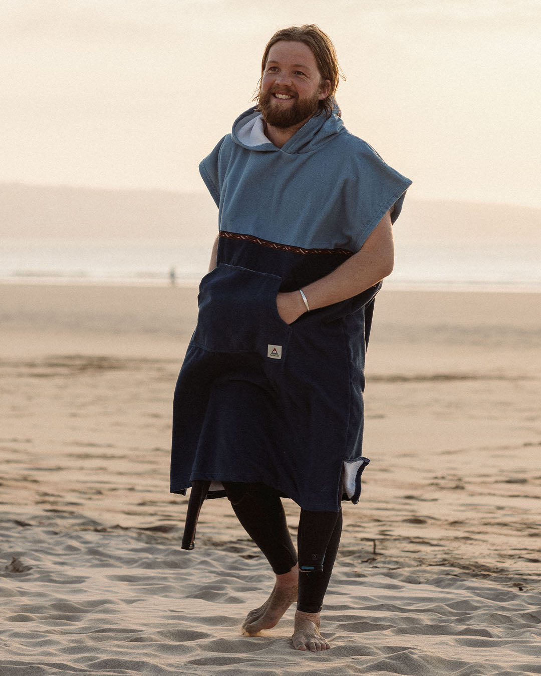 Baja Recycled Towel Poncho - Provincial Blue/ Dark Denim