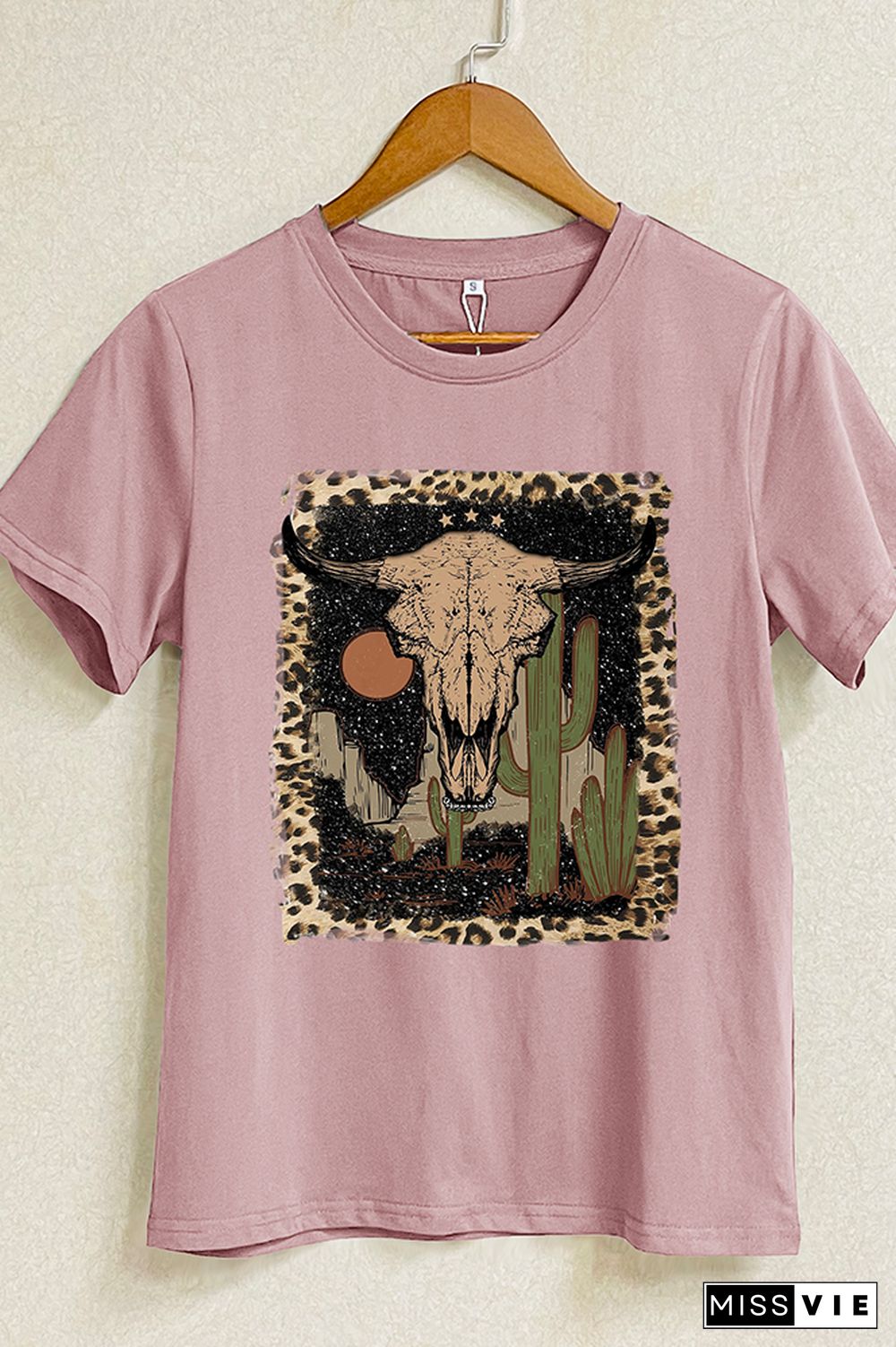 Leopard Bull Skull Western Graphic Tee Wholesale