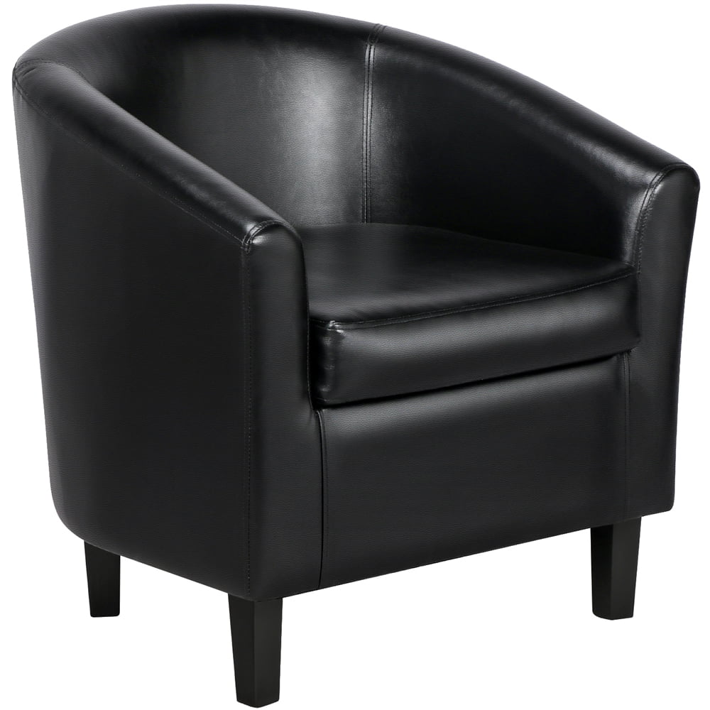 Easyfashion Contemporary Faux Leather Club Chair and Ottoman Set, Black