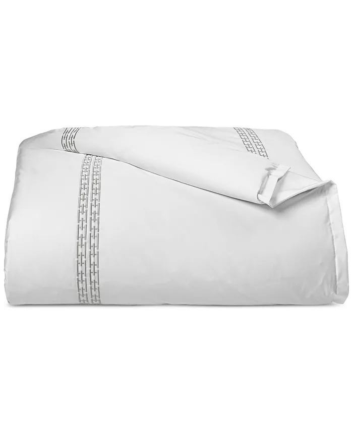 Hotel Collection Chain Links Embroidery 100% Pima Cotton Duvet Cover Set， Full Queen，