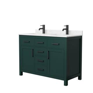 Wyndham Collection Beckett 48 in. W x 22 in. D x 35 in. H Double Sink Bathroom Vanity in Green with Carrara Cultured Marble Top WCG242448DGKCCUNSMXX