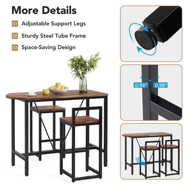 3-Piece Bar Table Set， Kitchen Pub Dining Table with 2 Bar Stools