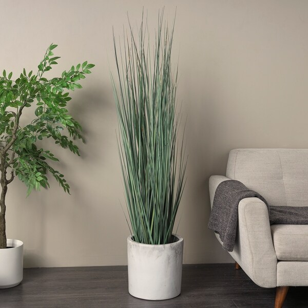 Green Faux Foliage Tall Onion Grass Artificial Plant with Black Plastic Pot