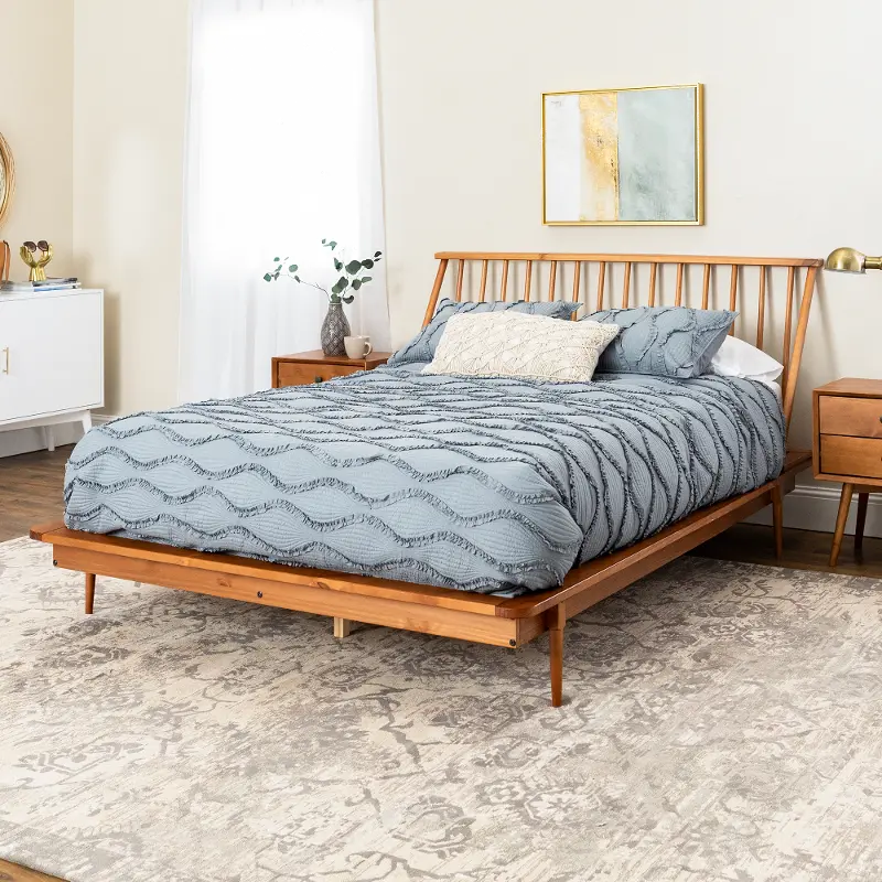 Modern Caramel Brown Queen Spindle Platform Bed - Walker Edison