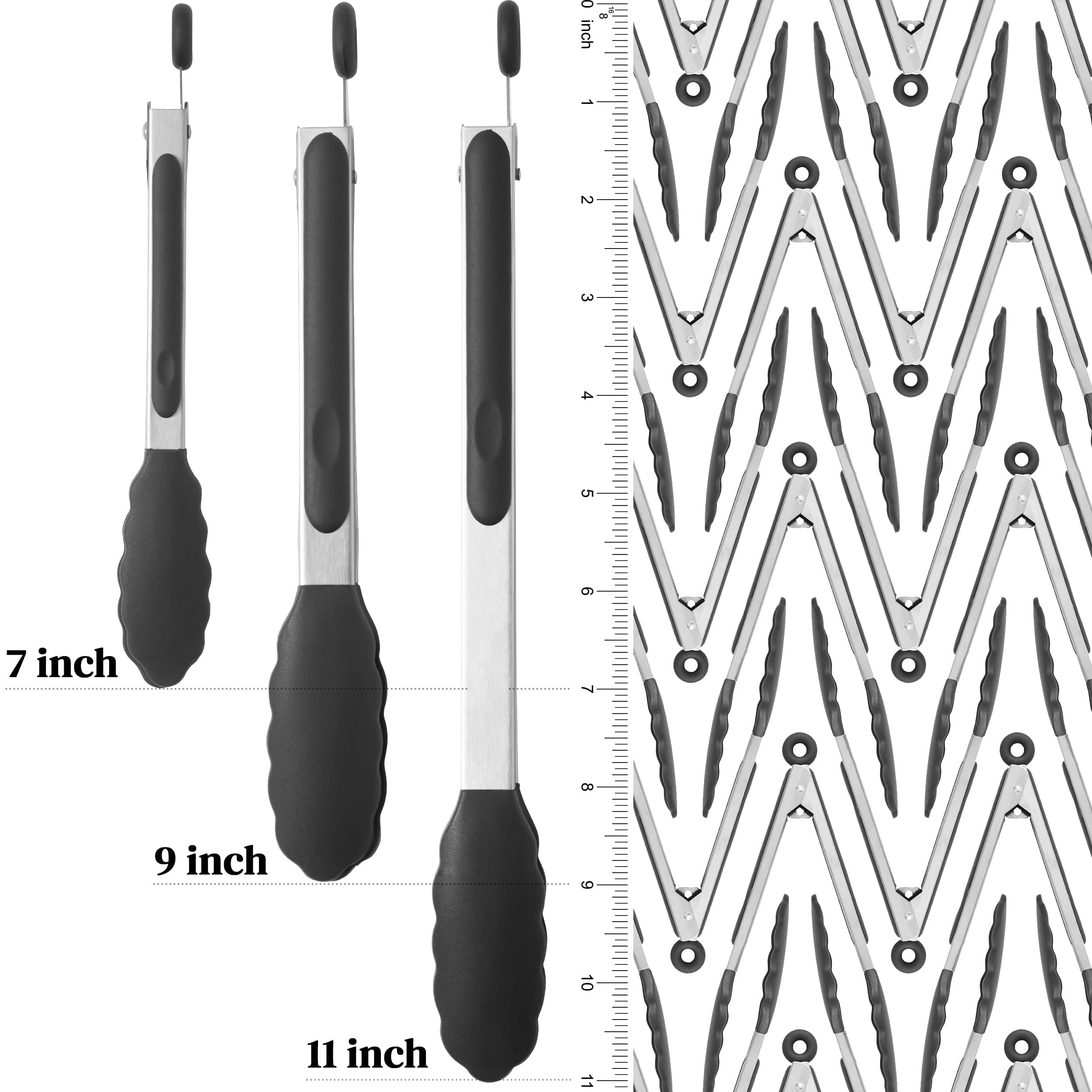 FACEGLE Kitchen Tongs, Silicone Tongs,BBQ Tongs,Food Tongs,Stainless Steel with Non-Stick Silicone Tips, Set of 3 Utensils for Cooking, Grilling, Serving, Salad by Classic Cuisine