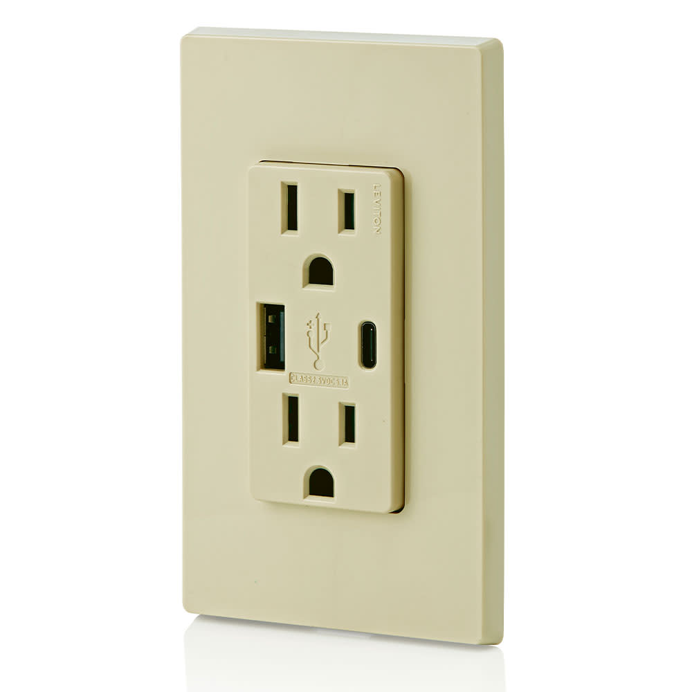 Leviton 15A 125V 5-15R Ivory Outlet with USB Type A/C Charger