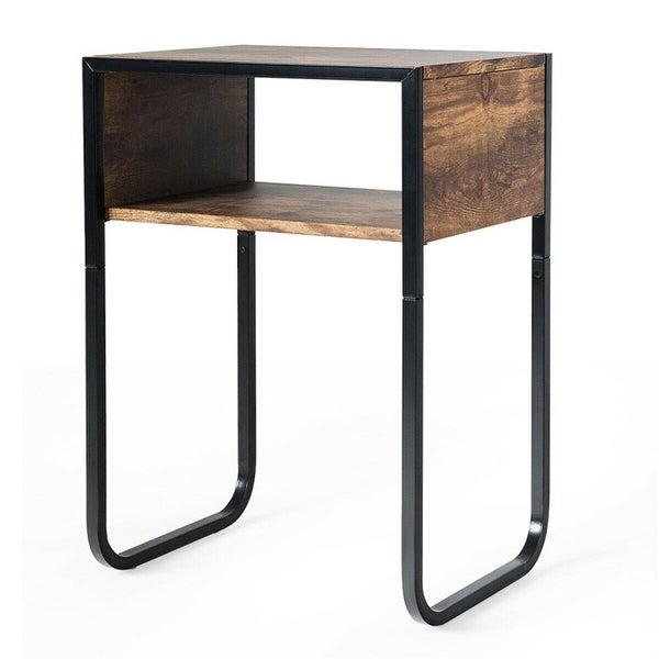 Industrial Side Table with Anti Rust Steel Frame and Open Storage