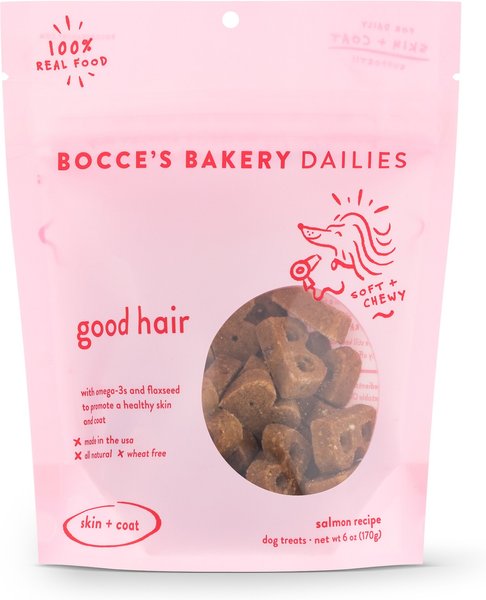 Bocce's Bakery Dailies Good Hair Salmon Recipe Dog Treats， 6-oz pouch