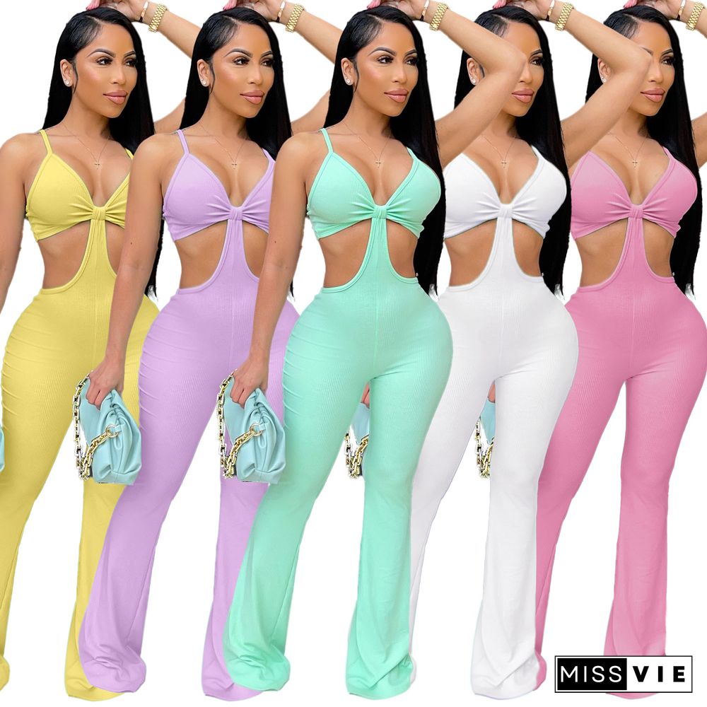 Nightclub Sexy Eye-Net Stretch Slim-Fit Flared Jumpsuit