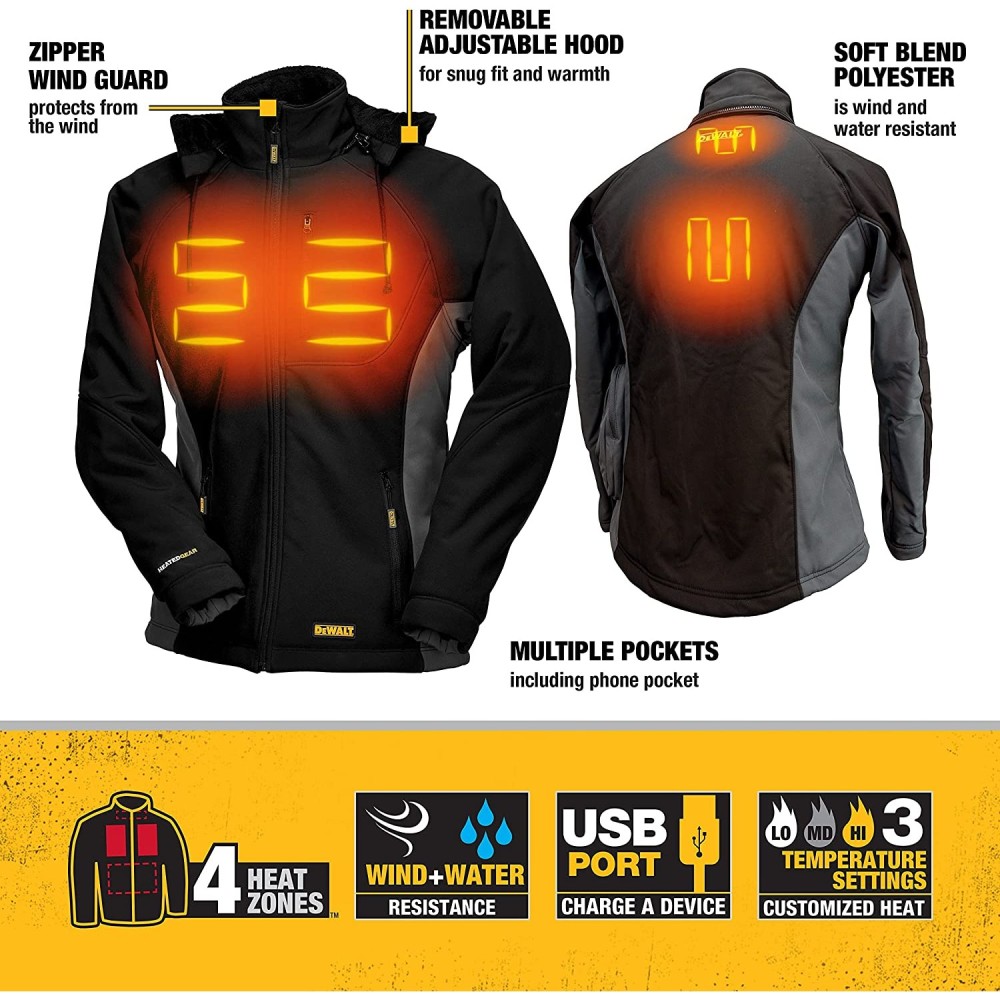 DEWALT 20V Max Heated Jacket Kit Li Ion Womens 2X Black ;