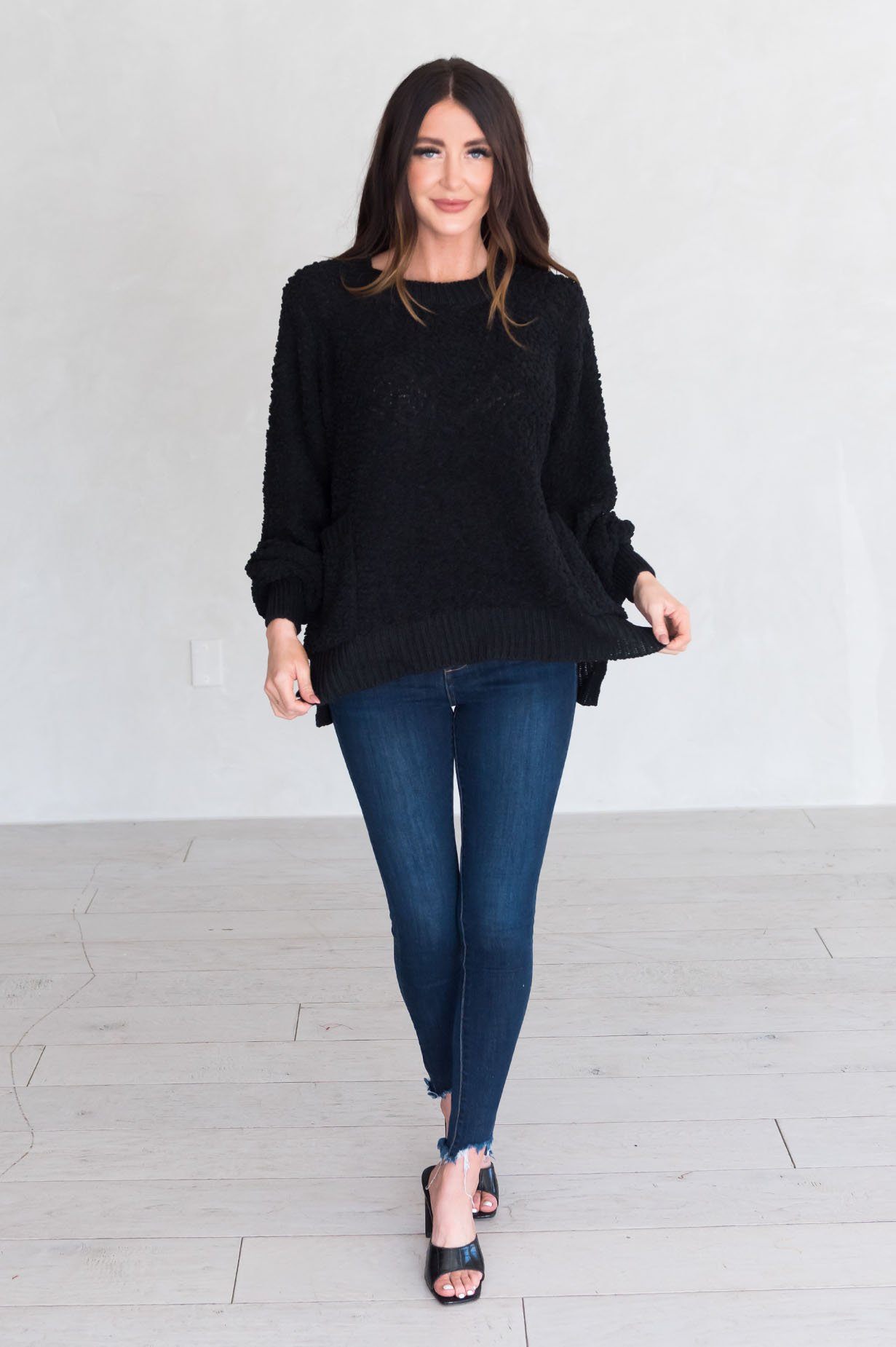 Chill Cutie Modest Popcorn Knit Sweater