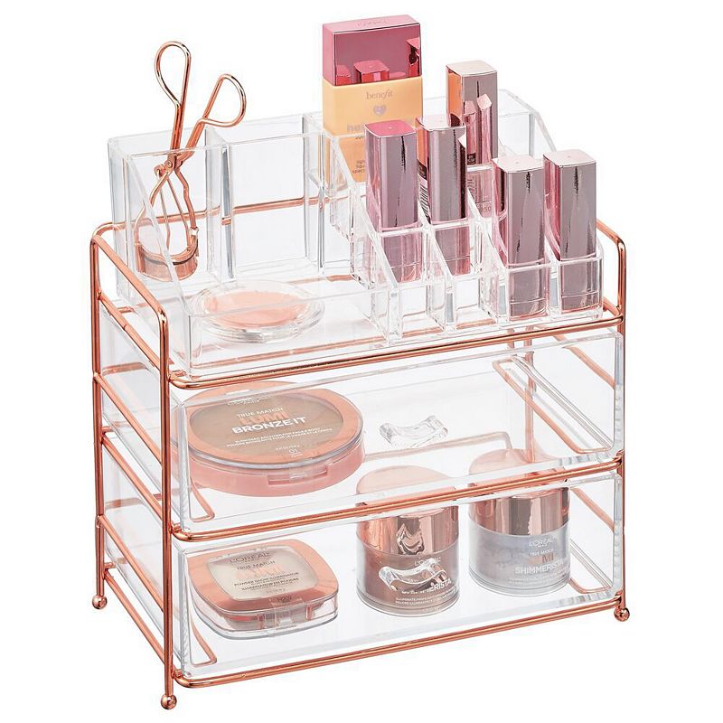 mDesign Plastic Cosmetic Storage Organizer Caddy， 16 Section - Soft Brass/Clear