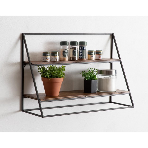 Kate And Laurel Lander Rectangle Metal Accent Shelf 24x8x16 Brown