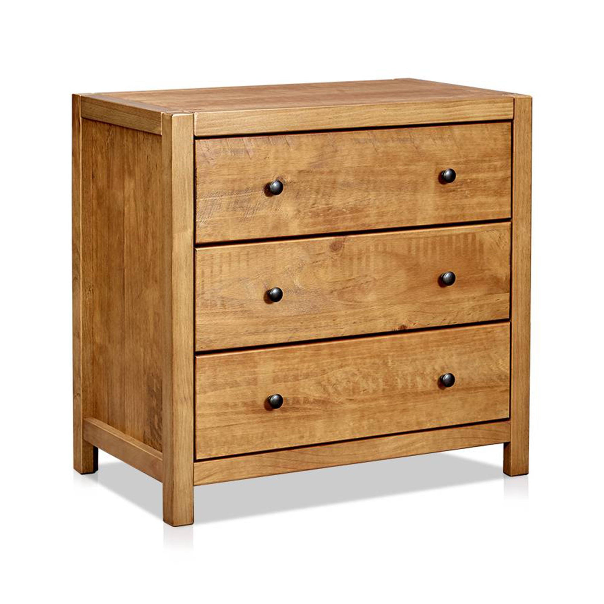 MUSEHOMEINC Rustic Wooden 3 Drawer Storage Dresser Nightstand, Oak Finish