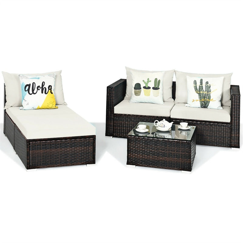 Canada Only - 5 Pcs Rattan Patio Sectional Furniture Set with Cushions & Coffee Table