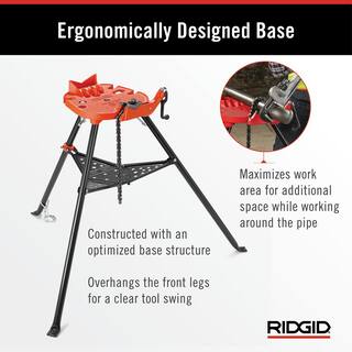 RIDGID 18 in. to 6 in. Pipe Capacity Portable TriStand Chain Vise with Integral Folding Legs  Tool Tray Model 460-A 36273