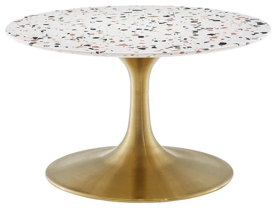 Modway Lippa 28 quotRound Modern Terrazzo  ampMetal Coffee Table in Gold/White   Midcentury   Coffee Tables   by Homesquare  Houzz