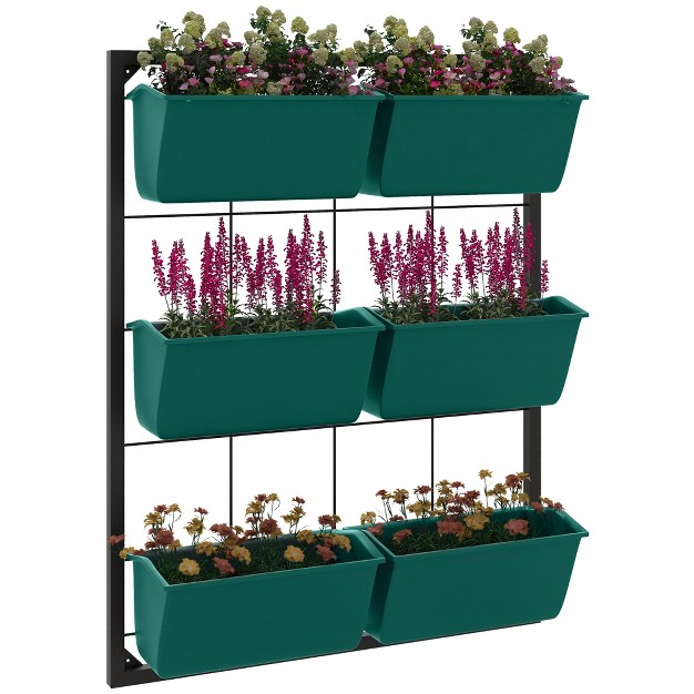 Outsunny 3 tier Wall Planter With 6 Pots For Indoor And Outdoor Use Hanging Plant Holder Self Draining Wall Mounted Planter