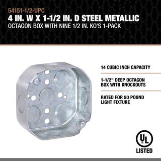 Southwire 3-12 in. W x 1-12 in. D Steel Metallic Drawn Octagon Box with Five 12 in. KO's 1-Pack 24151-12-UPC