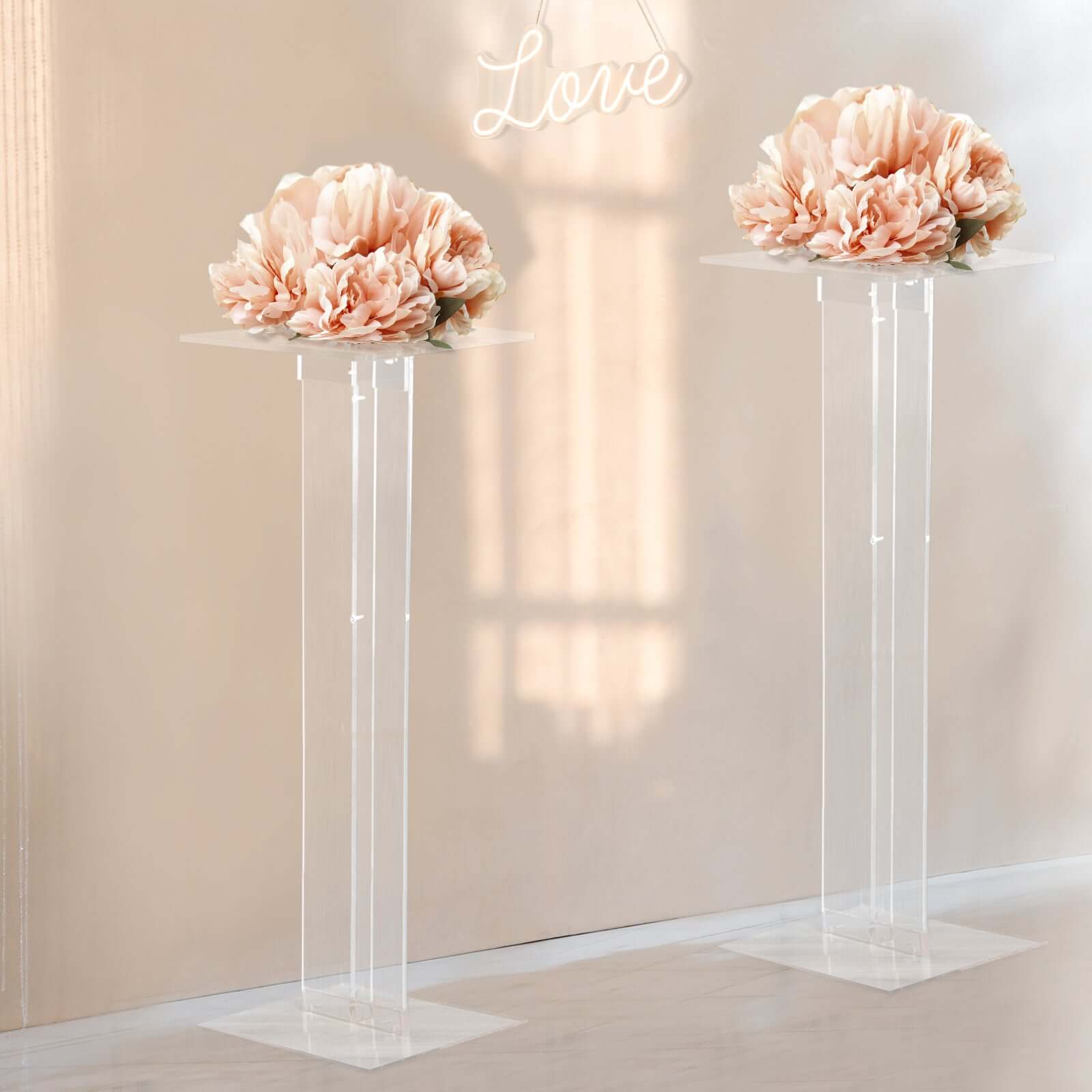 Heavy Duty Acrylic Wedding Aisle Display Stands with Square Bases, Clear Plexiglass Flower Pedestal Stand 10mm Thick Plate 46