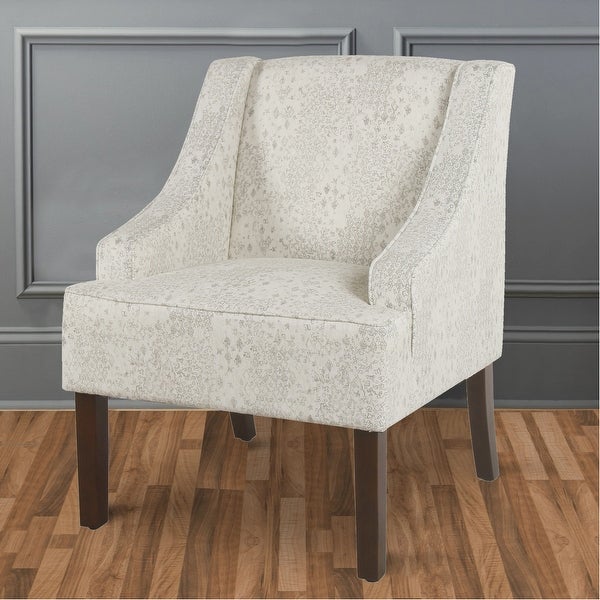 Fabric Upholstered Wooden Accent Chair with Swooping Arms， Gray and Brown