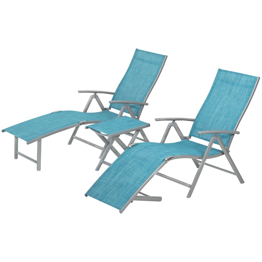 VredHom Outdoor Portable Folding Chaise Lounge Chair with Table (Set of 3)   70\