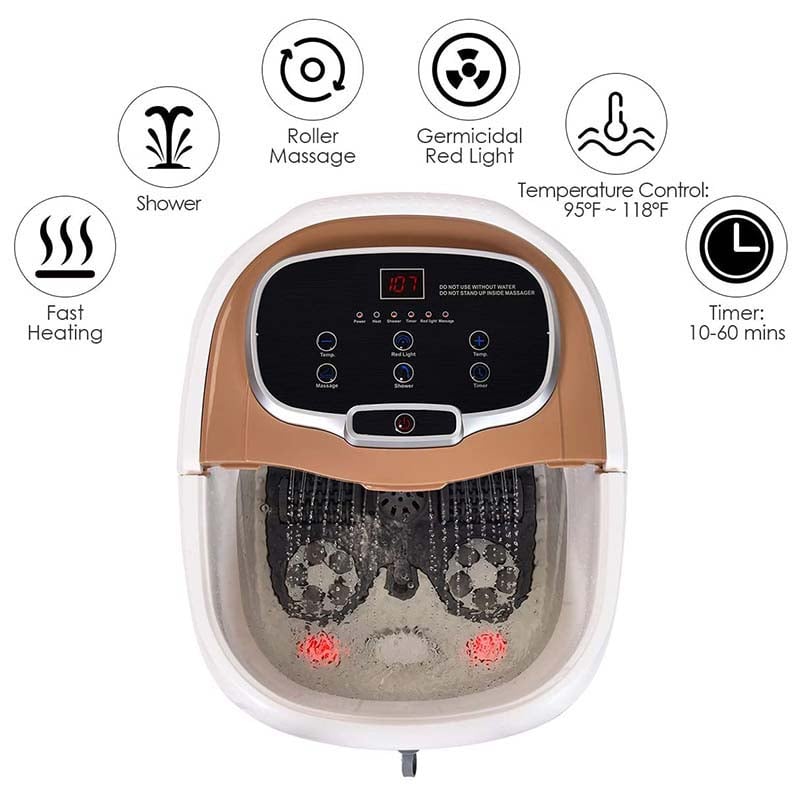 Foot Spa Bath Massager with Heat, Adjustable Water Jets, Motorized Shiatsu Massage Balls & 2 Maize Rollers