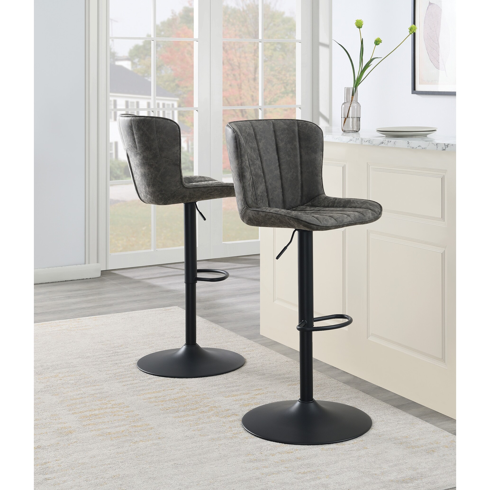 OS Home and Office Furniture Kirkdale Adjustable Stool 2-Pack in Charcoal Faux Leather