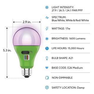 Feit Electric 17-Watt E26 A21 Selectable Spectrum for Seeding Growing Blooming Indoor Greenhouse Plant Grow LED Light Bulb (1-Bulb) A21ADJGRWLEDHDRP