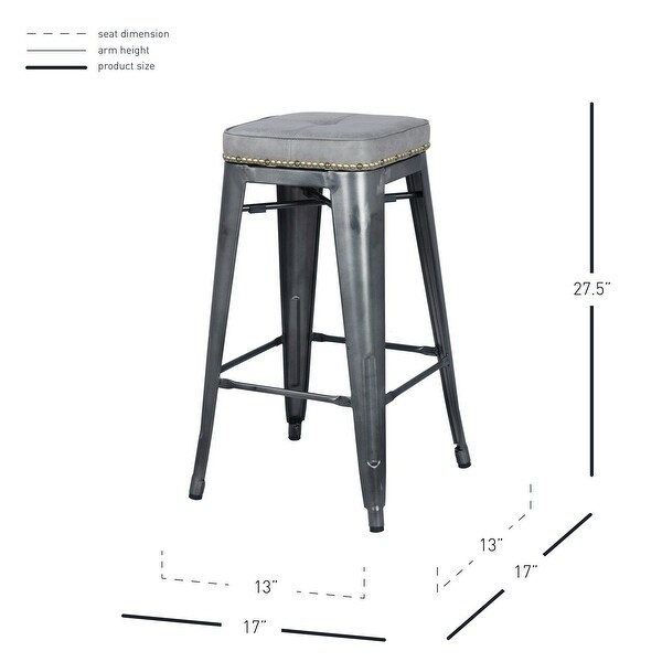 Metropolis KD PU Metal Backless Counter Stool， Vintage Mist Gray - Size: 17