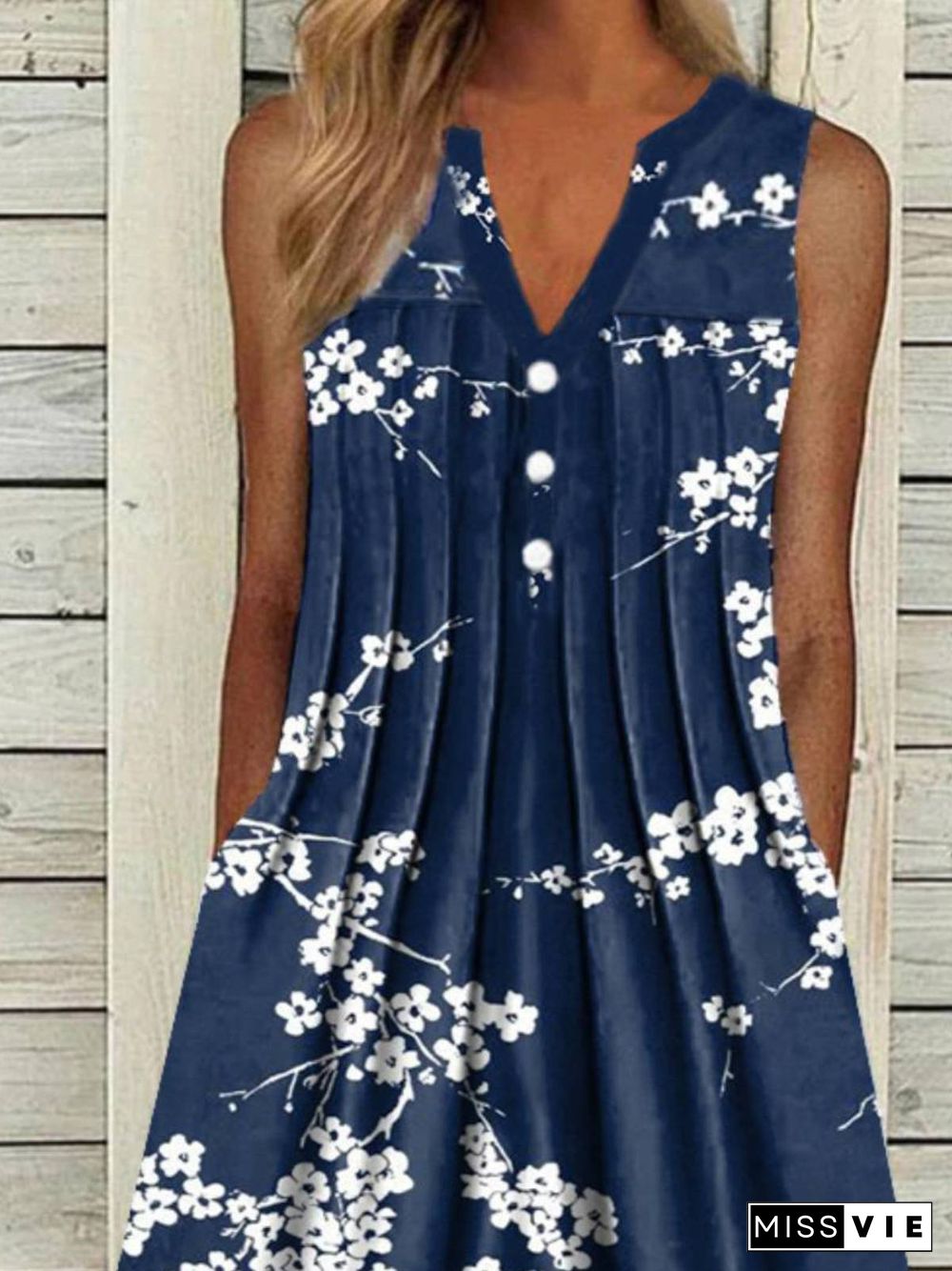 V Neck Casual Sleeveless Floral Dresses