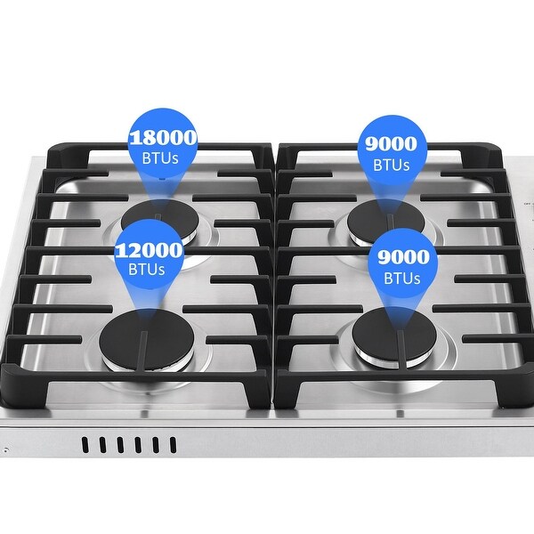 30-in Built-in Gas Cooktop with 4 Sealed Burners - LPG Convertible in Stainless Steel