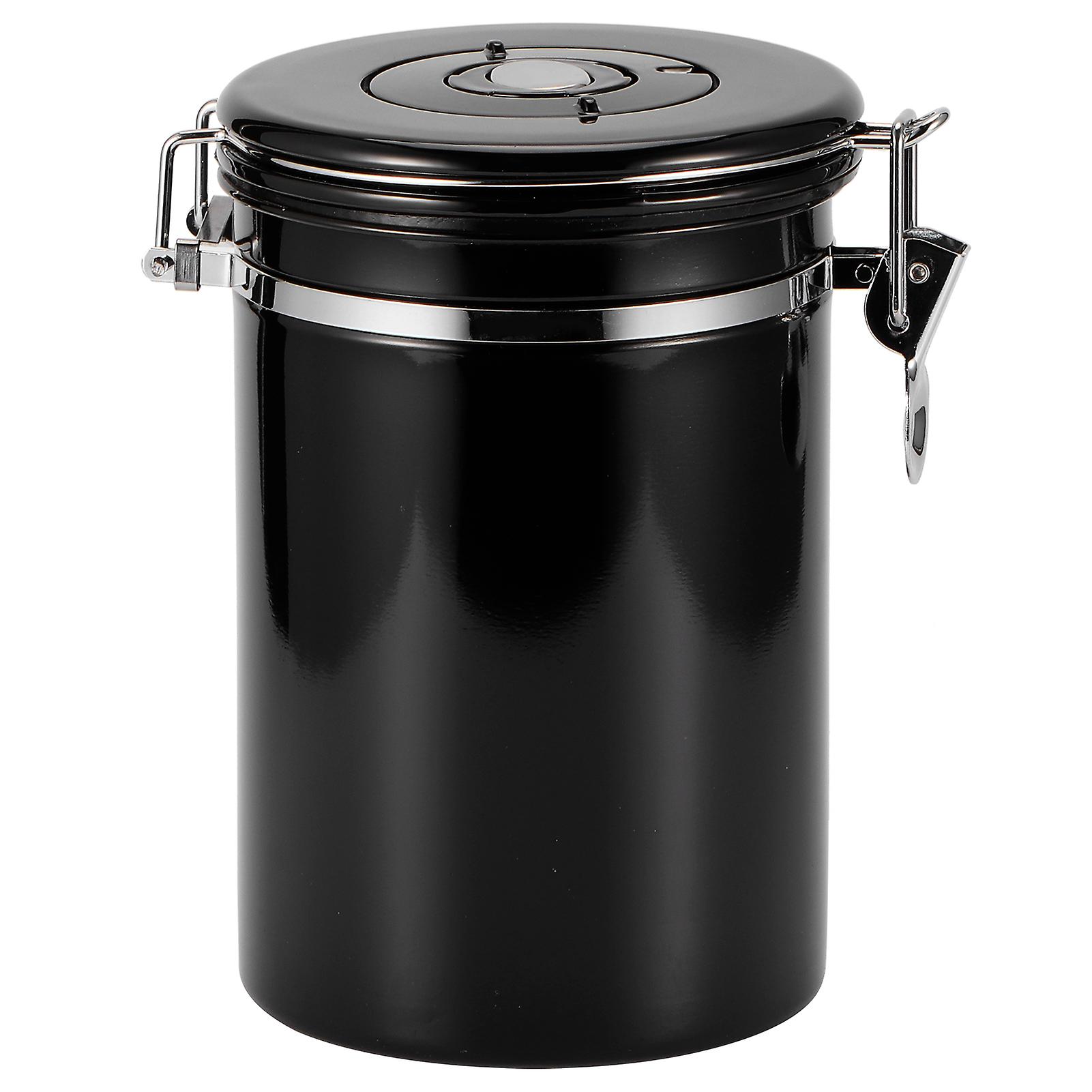 Stainless Steel Sealed Tank Moistureproof Coffee Bean Tea Storage Pot With Air Evacuation Valveblack 1.8l (about Holding 750g)