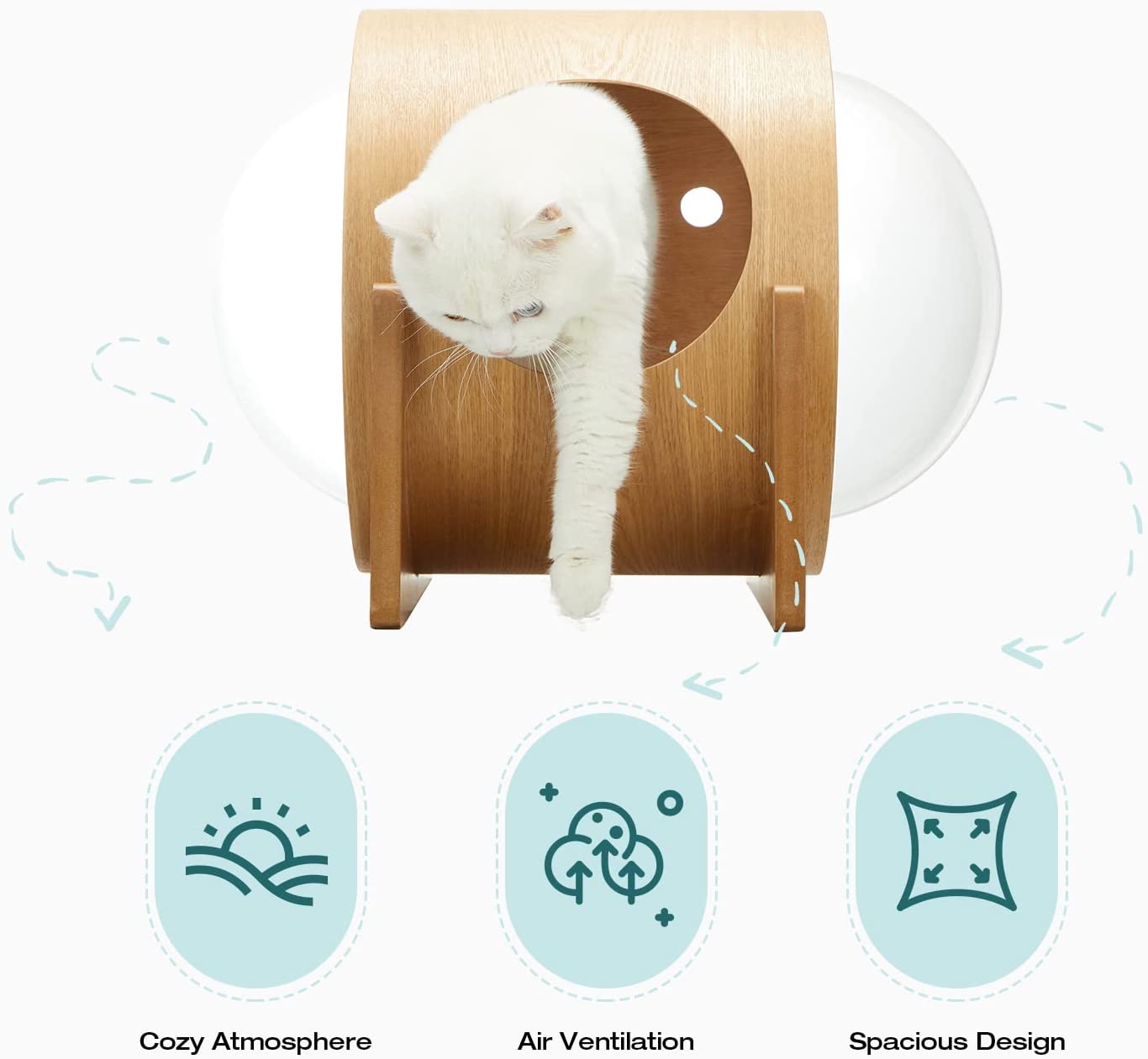 Yoleny Wooden Cat Bed Capsule Spaceship Gamma Cat Bed with Acrylic Dome，  Indoor Cat House with Large Transparent Capsule for Mammals