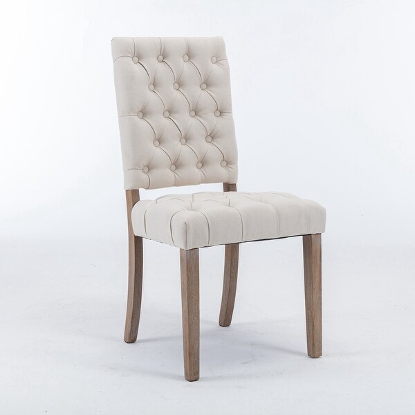 Wooden Frame Linen Fabric Tufted Dining Chair，Set of 2