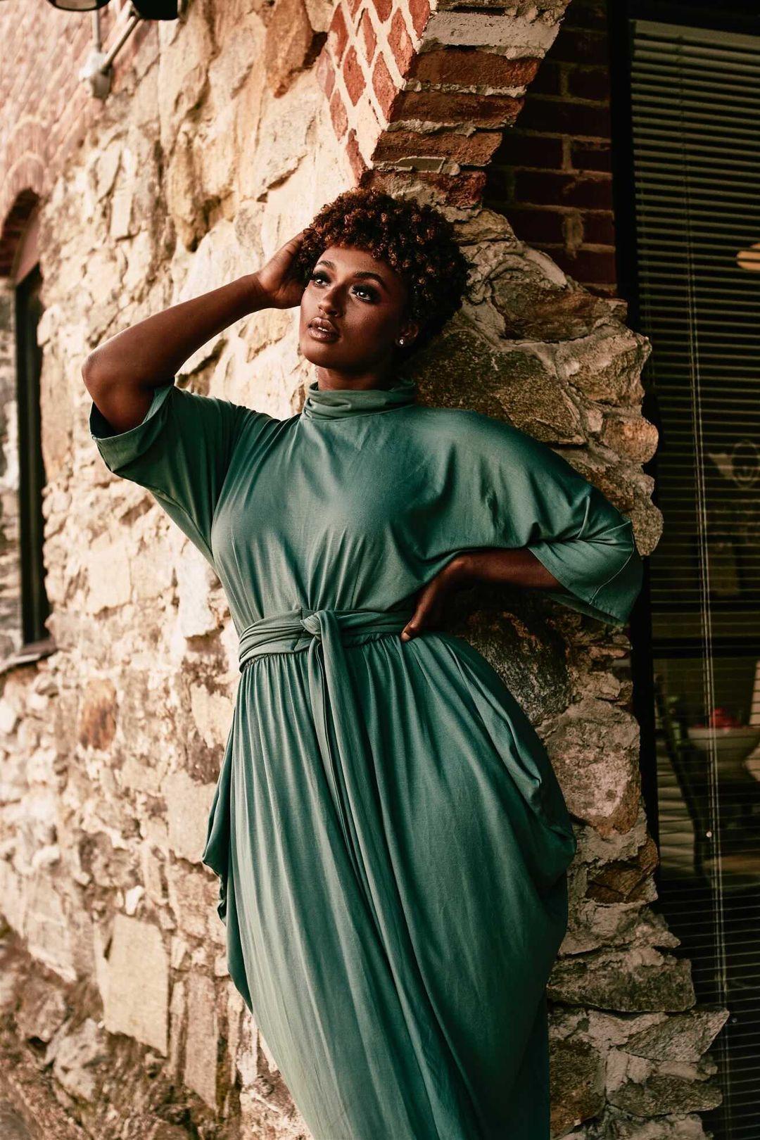 Mid Sleeve High Neck Slouch Dress