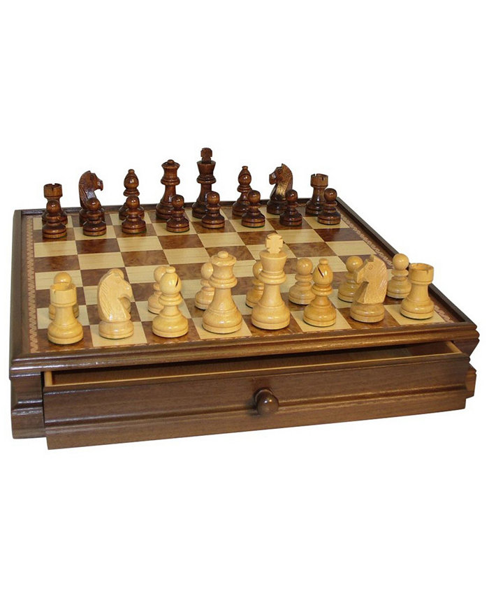 WorldWise Imports 15 Walnut and Maple Drawer Chest Chess Set