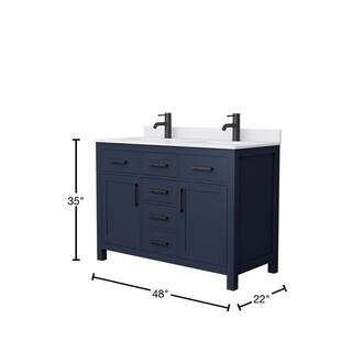 Wyndham Collection Beckett 48 in. W x 22 in. D x 35 in. H Double Sink Bathroom Vanity in Dark Blue with White Cultured Marble Top WCG242448DBBWCUNSMXX